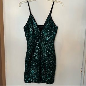 PrettyLittleThing Green Sequin Mini Dress
